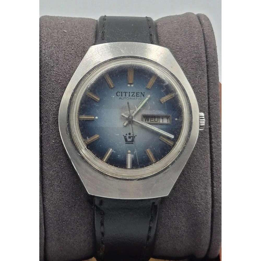 Vintage Citizen 61-8454 Automatic Blue Dial Day Date 17J Japan Men's Watch
